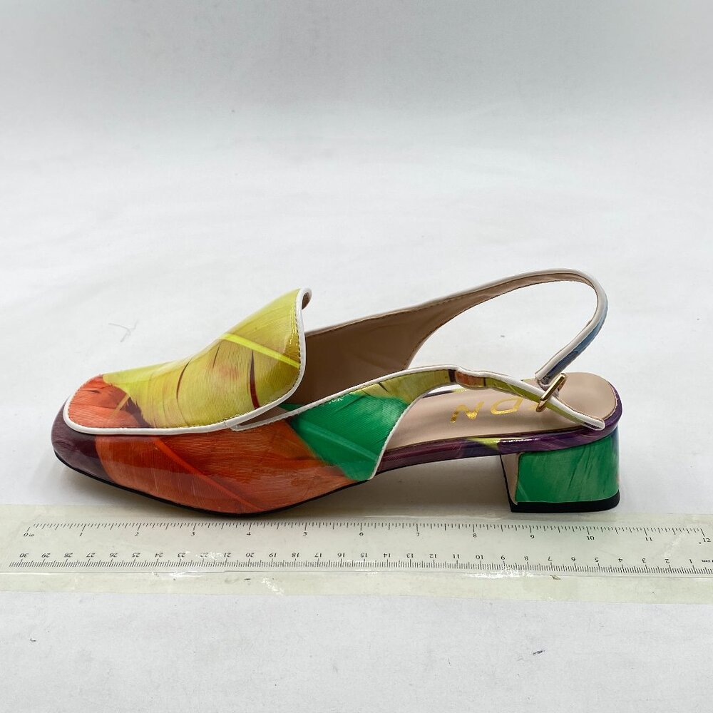 Ydn Colorful-Feather Square Toe Block Low Heels S… - image 2